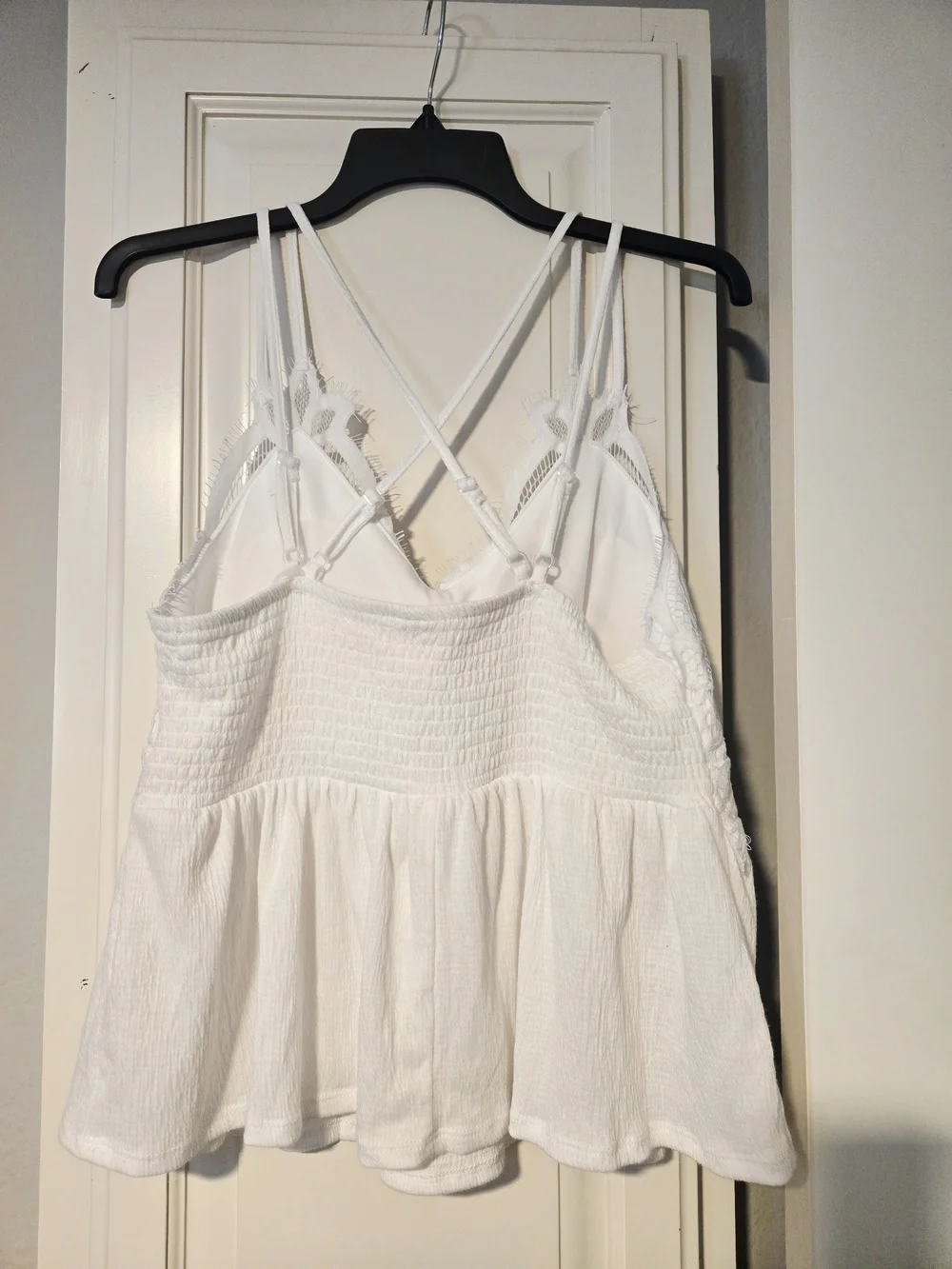 Lace Detail White Spaghetti Strap Tank Top